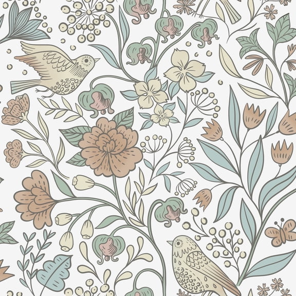 Abyssaly Floral Peel and Stick Wallpaper 17.7 "x 118"White Bird and Flower Wallpaper Vintage Vinyl Contact Paper Suitable for Home Walls Cabinet Bedroom