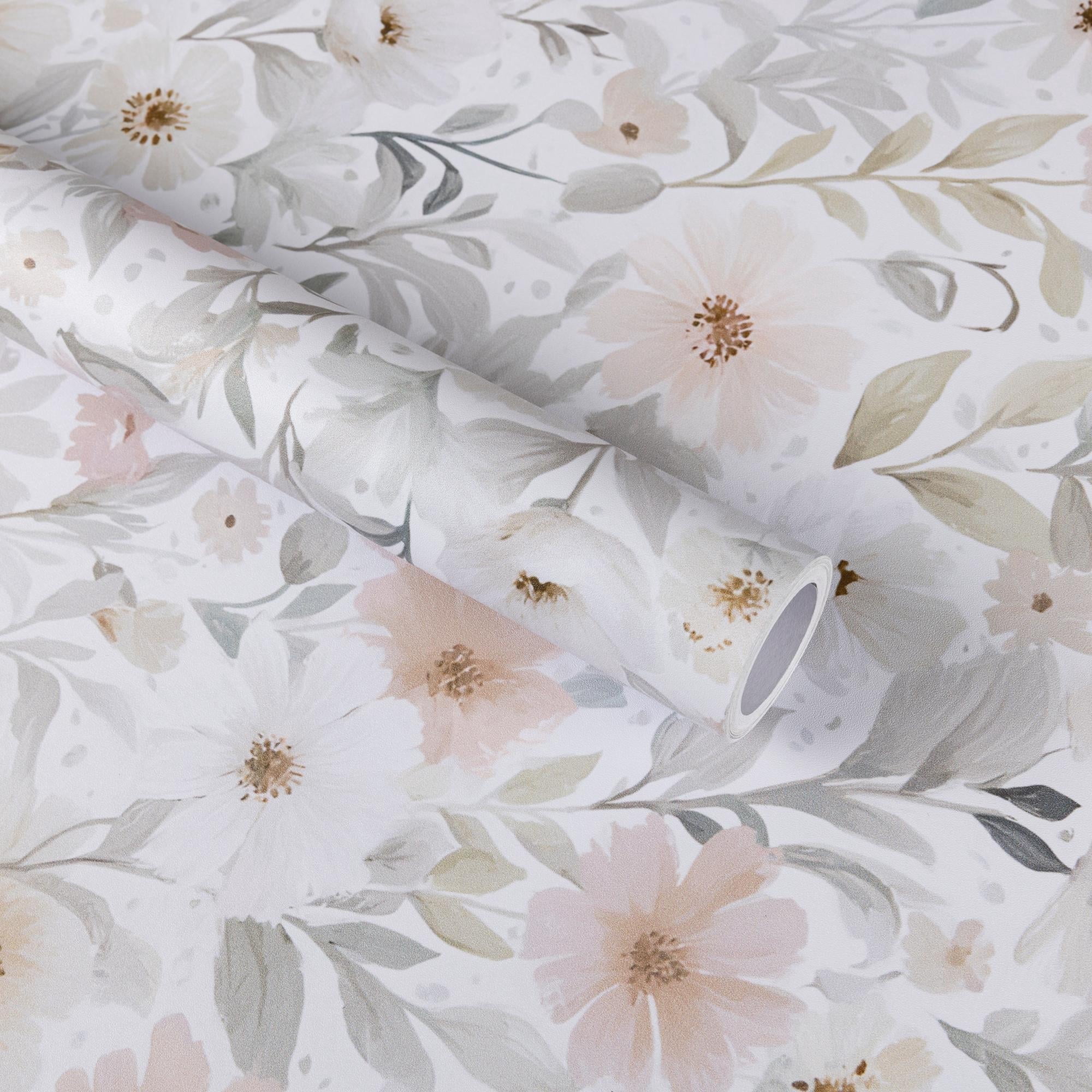 Abyssaly Floral Peel and Stick Wallpaper 17.7 "x 118"White and Pink ...