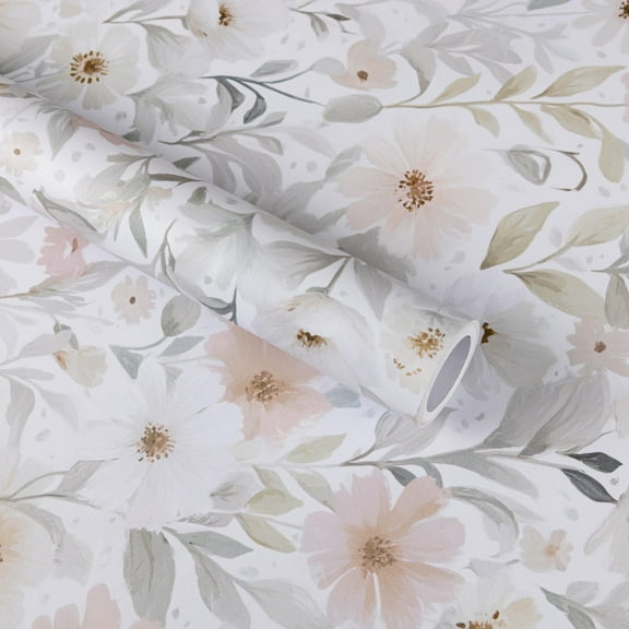Abyssaly Floral Peel and Stick Wallpaper 17.7 "x 118"White and Pink Flower Wallpaper Vintage Vinyl Contact Paper Suitable for Home Walls Cabinet Bedroom