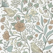 Abyssaly Floral Peel and Stick Wallpaper 17.7 "x 236" White Bird and Flower Wallpaper Vintage Vinyl Contact Paper Suitable for Home Walls Cabinet Bedroom