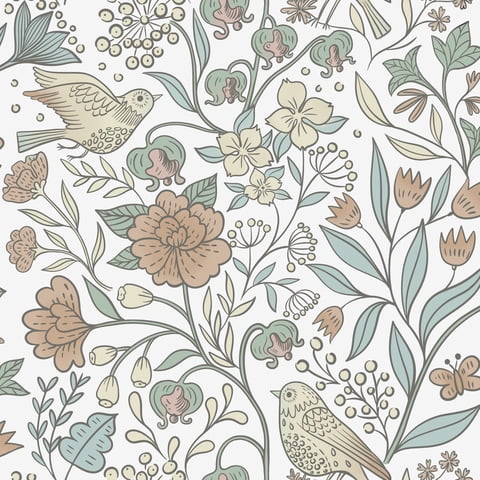 Abyssaly Papel Tapiz Floral Autoadhesivo de 17.7 "x 236" Papel Tapiz Blanco de Aves y Flores Papel de Contacto de Vinilo Vintage Adecuado para Paredes Del Hogar Gabinete Dormitorio