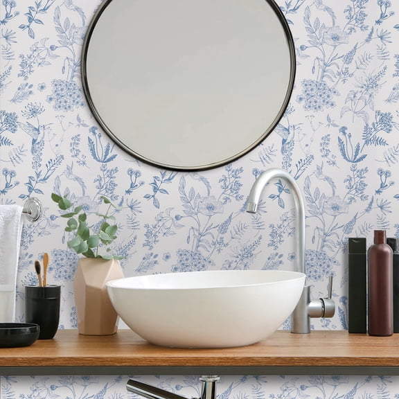 Abyssaly Floral Peel and Stick Wallpaper 17.3"×118" Flower and Birds Self-Adhesive Vinyl Wall Paper for Home Decor