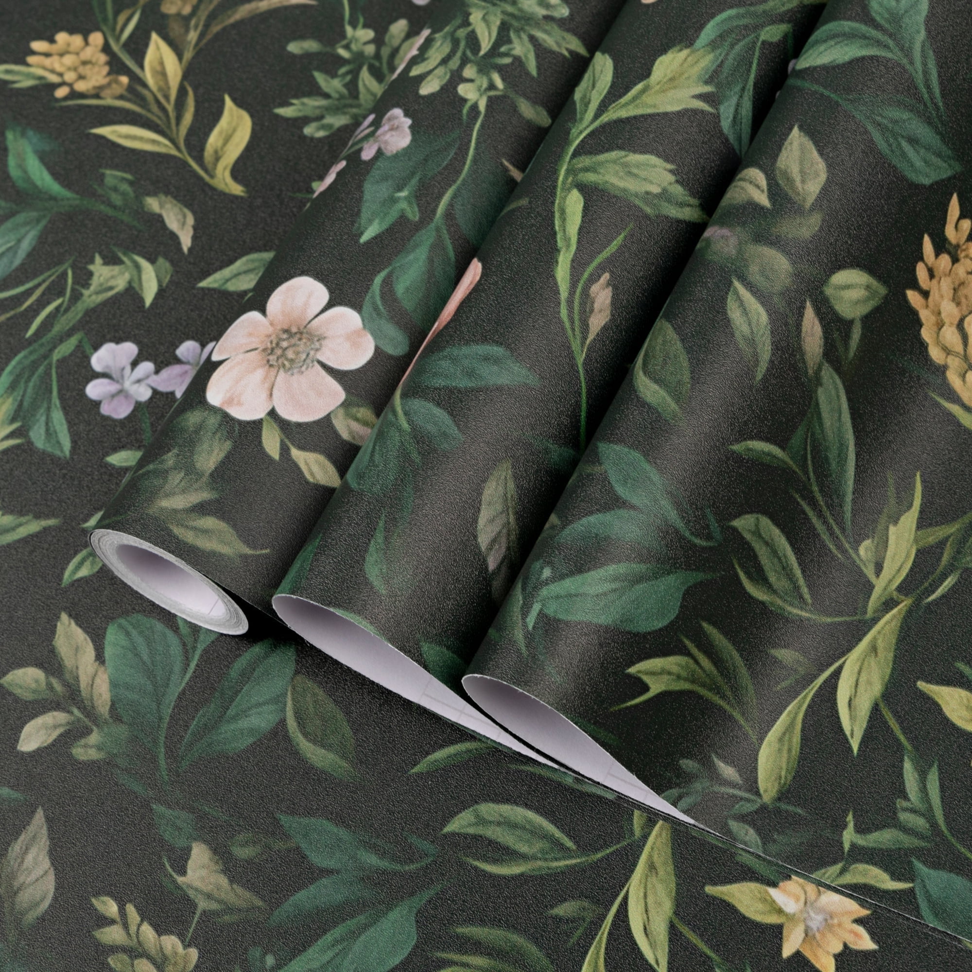 Abyssaly Floral Peel and Stick Wallpaper Self Adhesive Removable Flower Wall Paper 17.3"× 236" / 1 Roll Green Vintage Vinly Contact Paper Waterproof