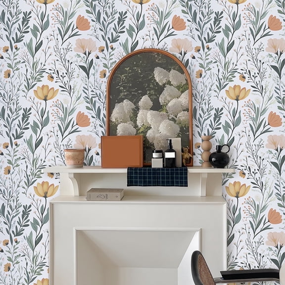 Abyssaly Floral Peel and Stick Wallpaper 17.5-in x 118-in Self-Adhesive Removable Flower Vinyl Paper for Home Decor