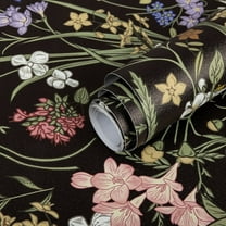 Abyssaly Floral Peel and Stick Wallpaper 17.7" x 118" Black Flower Wallpaper Self-Adhesive Removable Contact Paper for Bedroom Kitchen Living Room