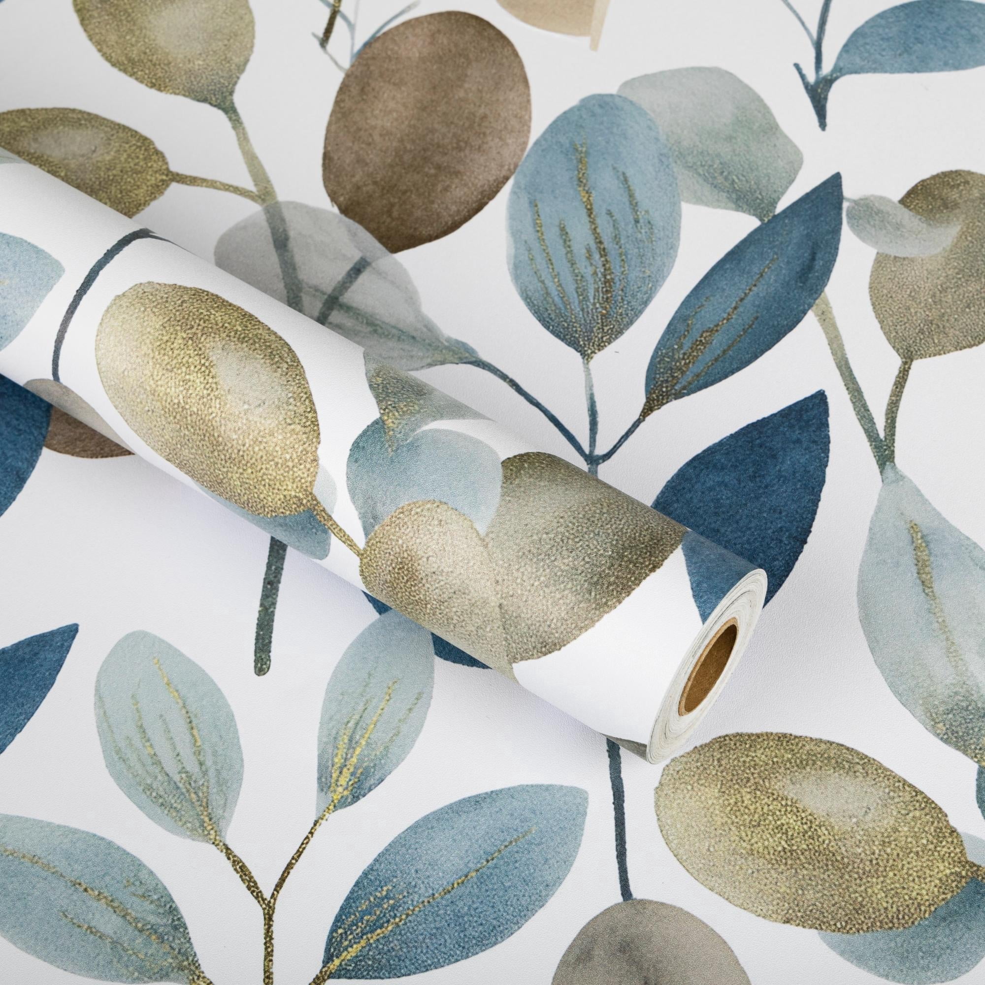 Abyssaly Floral Wallpaper, 17.3" x 118" Leaf-Pattern Peel and Stick Wallpaper Self-Adhesive Removable Contact Paper for Cabinets, Home Decoration, Wall Covering, Antique Furniture Renovation