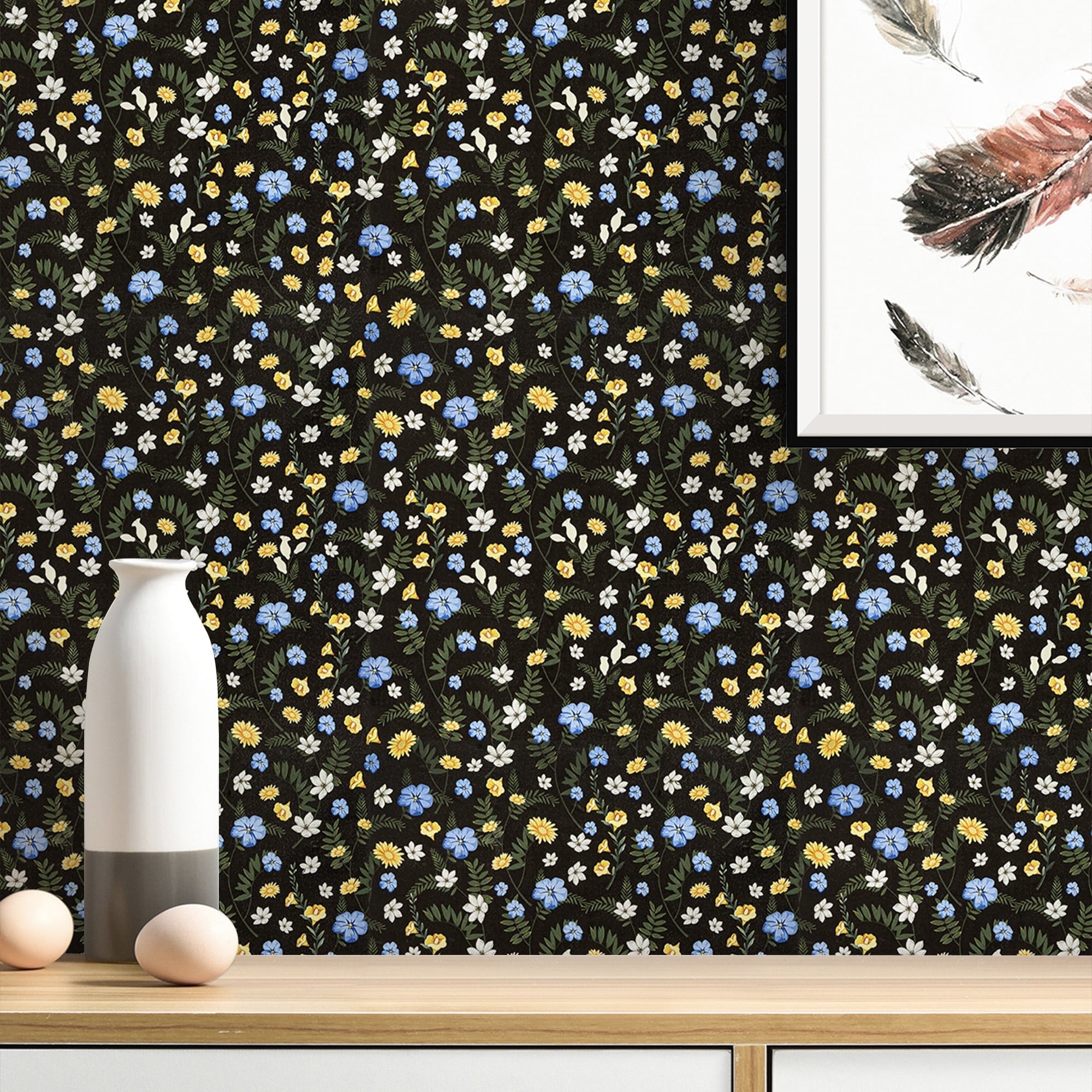 Abyssaly Floral Peel and Stick Wallpaper 17.7" x 118" Self Adhesive Removable Vintage Wallpaper Multicolor for Bedroom Kitchen Walls Shelves