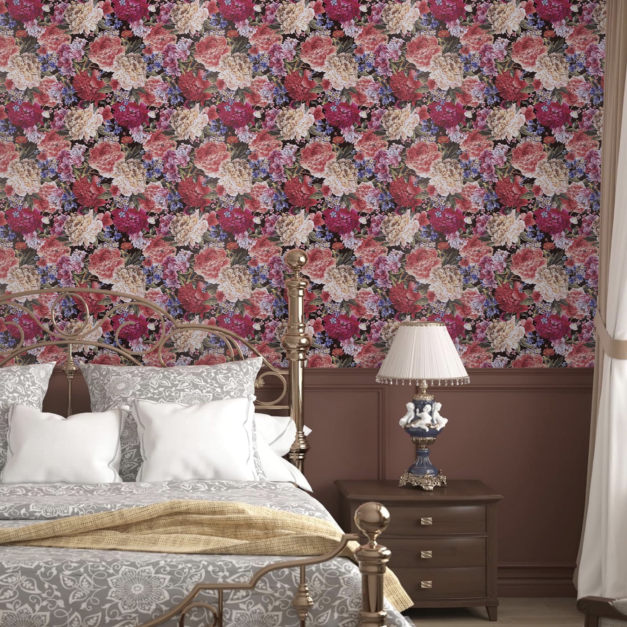 Abyssaly Floral Wallpaper Peel and Stick Wallpaper 17.7 in x 118 in /1 Roll Multicolor Self-adhesive Removable Wall Paper for Home Decor