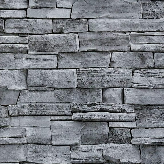 Abyssaly Gray Stone Brick Wallpaper Peel and Stick Wallpaper 17.7" x 118" Self-Adhesive Removable Wall Paper 3D Stone Faux Brick Paper Thickened for Kitchen Living Room Bedroom