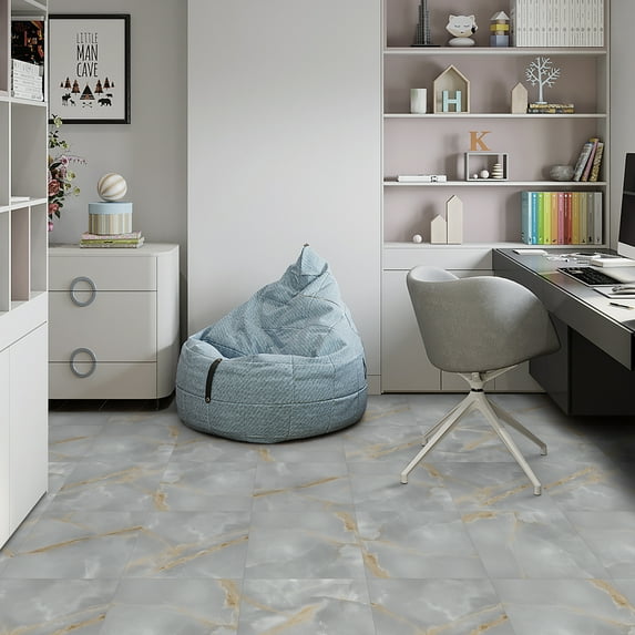 Abyssaly 12" x 12" in 10 Pcs Grey Marble Peel and Stick Floor Tile Self-adhesive Vinyl Flooring Tile Suitable for Kitchen Bathroom Bedroom