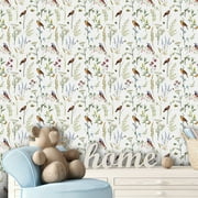 Abyssaly Leaf Bird Contact Vinly Wallpaper 17.7"×118" Vintage Self-Adhensive Peel and Stick Wallpaper Waterproof Removeable Garden Bird Floral Wallpaper for Kitchen Bedroom Home Renovation