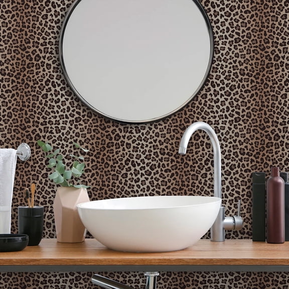 Abyssaly Leopard Peel and Stick Wallpaper 17.3 "x 118" Gradient Brown Leopard Wallpaper Vintage Vinyl Contact Paper Suitable for Home Walls Cabinet Bedroom
