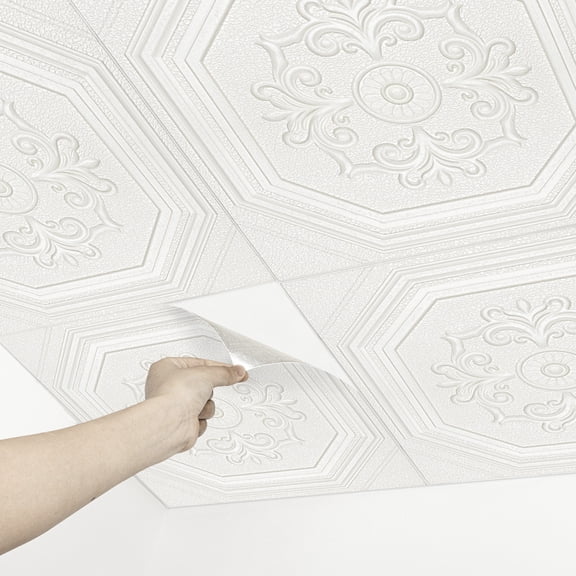 Abyssaly Peel and Stick Ceiling Tile 13.7" x 13.7" 16 Pcs, Covering Area 20.85 sq. ft., Gelated Ceiling Tile Foam, Easy to Install on Ceiling & Wall, Pure White