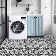 Abyssaly Peel and Stick Floor Tile 11.8" x 11.8" 10 Pcs Black and White Flower Floor Vinyl Flooring Waterproof DIY Flooring for Bathroom, Kitchen, Bedroom, Living Room