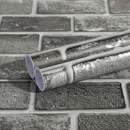 Abyssaly Peel and Stick Wallpaper 17.3" x 118" Dark Gray Silver-Foiled Brick Wallpaper Removable Self-Adhesive Vinyl Wall Paper for Home and Room Decoration
