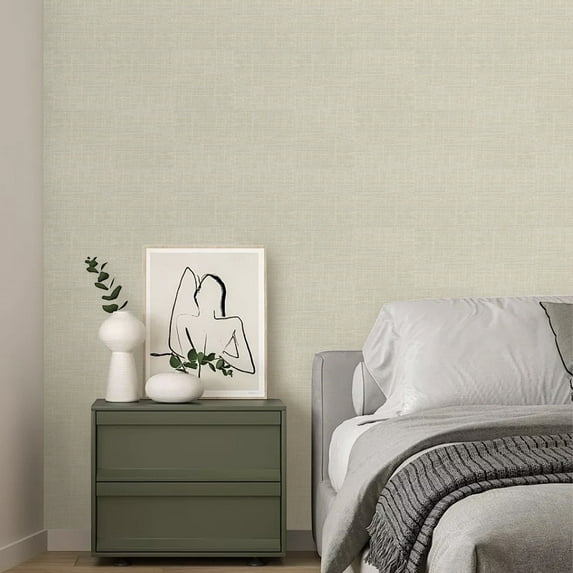 Abyssaly Beige Linen Texture Peel and Stick Wallpaper 15.7" x 118" Self-Adhesive Wallpaper Removable Wallpaper for Bedroom Accent Wall - Easy DIY No Residue