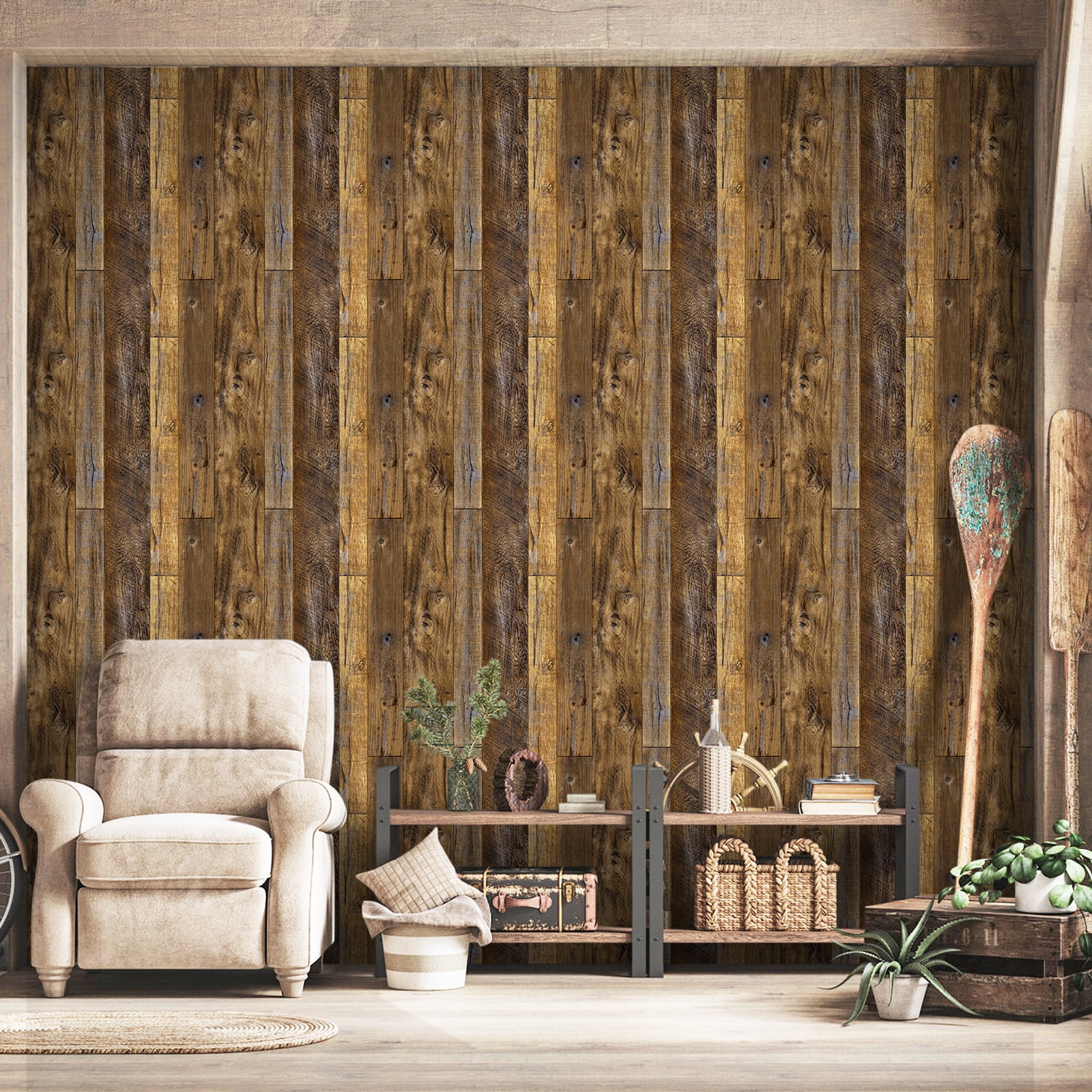 Abyssaly Peel and Stick Wood Plank Wallpaper 17.7" x 118" Brown Faux