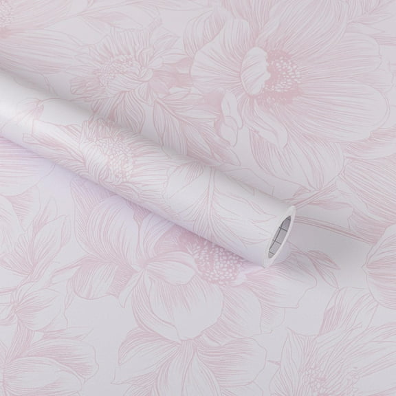 Abyssaly Pink Floral Peel and Stick Wallpaper 17.3" × 118.1" Removable Self-Adhesive Vinyl Wall Paper for Home Decor