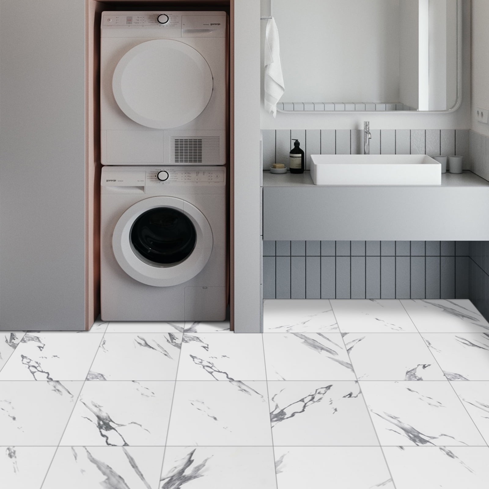 Abyssaly 12" x 12" (10PCS)Vinyl Marble Flooring Peel and Stick Floor tiles Waterproof Durable Removable Flooring Tiles for Transfer Bathroom