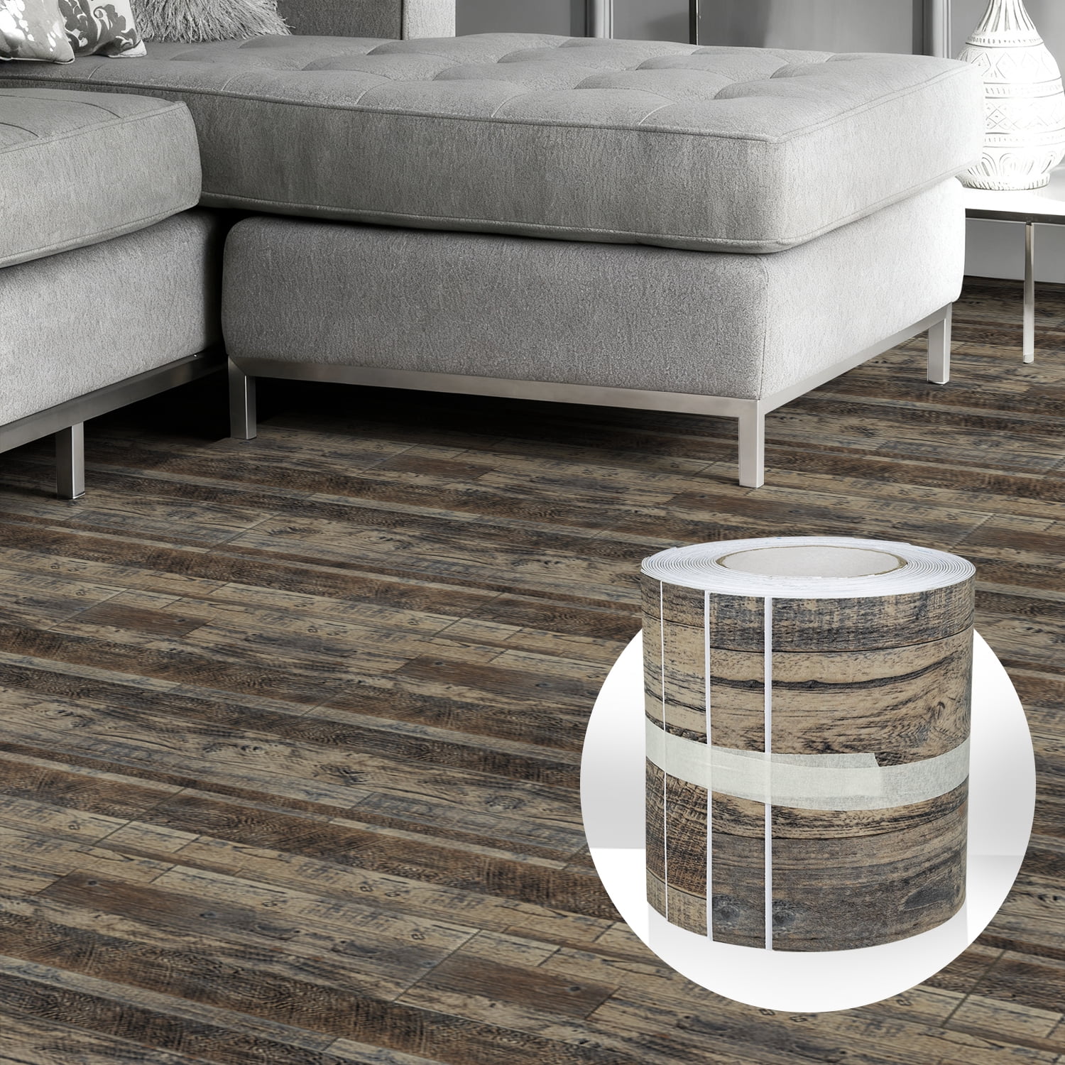 Abyssaly Vinyl Peel and Stick Flooring Tile 5.9 inch x 35 inch, Covering Area 14.53 Sq.Ft, Self-Adhesive Plank Flooring Tile Wood Grain Look for Kitchen Dinning Room Bedroom Home Decoration（10 pcs）