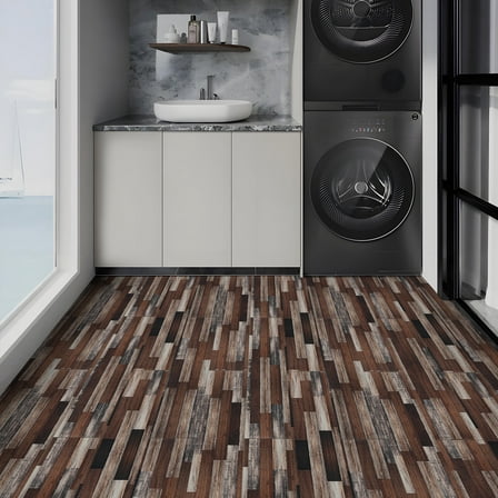 Abyssaly Wood Grain Vinyl Peel and Stick Flooring tile 5.9 inch x 35 inch，Covering Area 14.53 Sq.Ft, Self-Adhesive Floor Tile for Kitchen Dinning Room Bedroom Home Decoration.