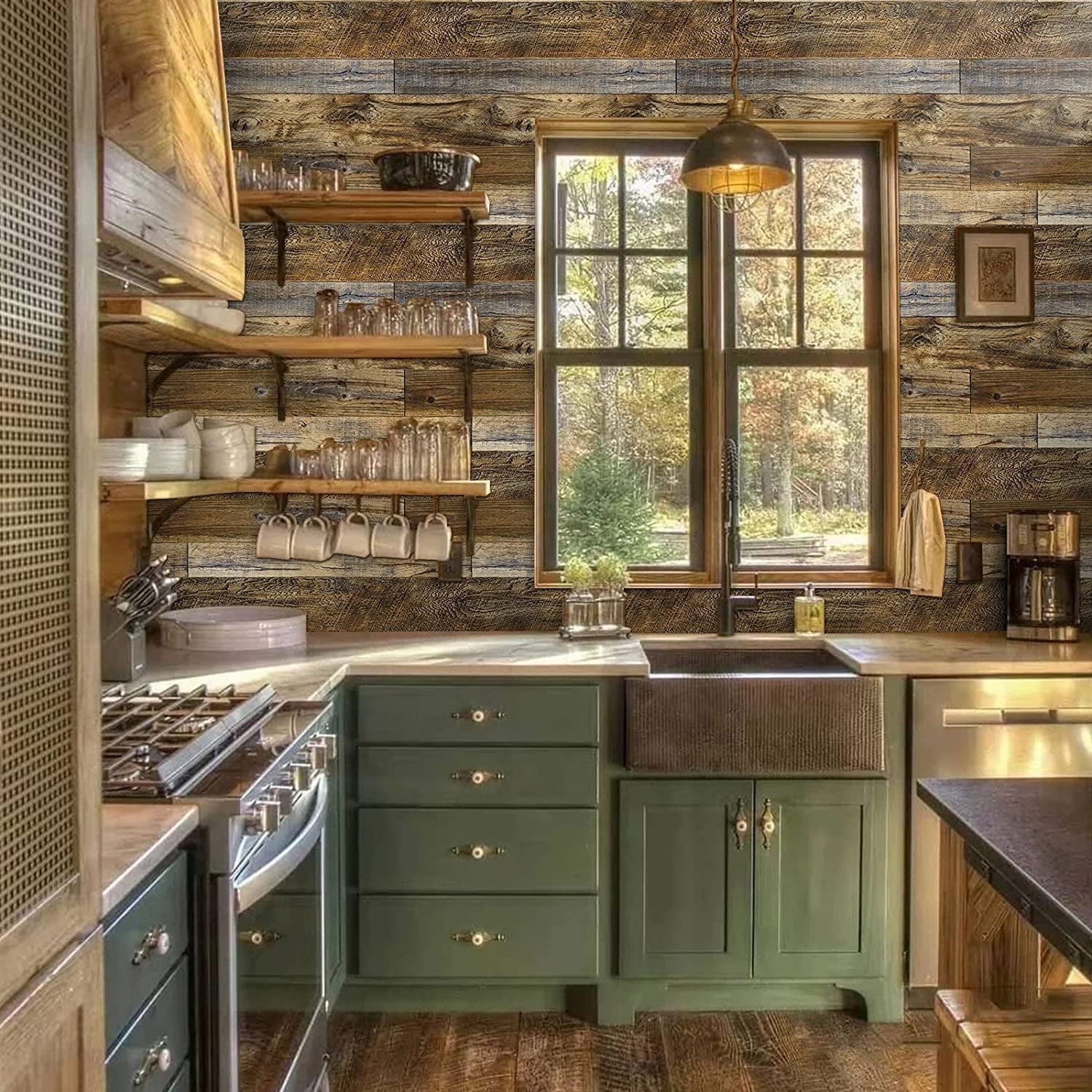 Abyssaly Wood Wallpaper 17.7" x 393" Brown Wood Peel and Stick Paper Self Adhesive and Removable Wood Plank Wallpaper Easy to Apply Home Decorative for Cabinets Shelf Liner Closet
