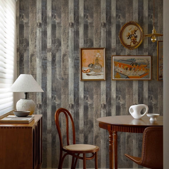 Abyssaly Wood Wallpaper 23.6" x 118" Peel and Stick Wallpaper Gray Wood Plank Removable Self Adhesive Vinyl Contact Wall Paper for Living Room Countertop Bedroom