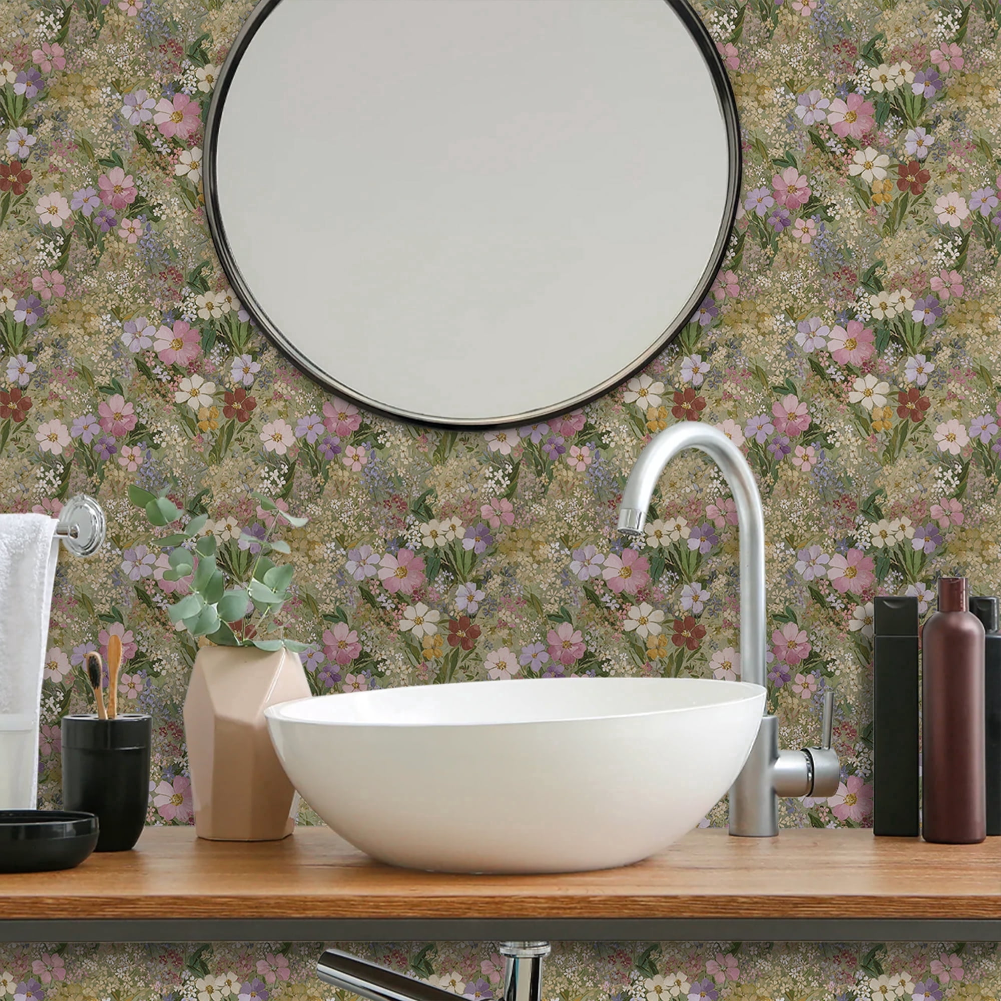 Abyssaly floral Wallpaper, 17.3" x 393.7" Peel and Stick Wallpaper Art Self-Adhesive Removable Contact Paper for Cabinets, Home Decoration, Wall Covering, Antique Furniture Renovation