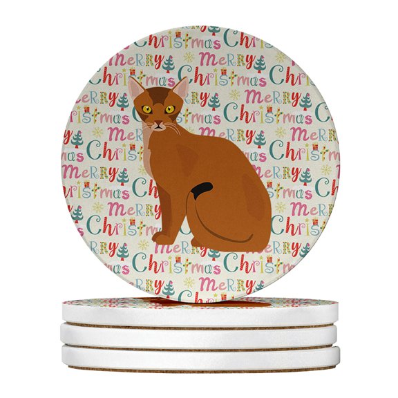 Abyssinian Cat Christmas Large Sandstone Coasters Pack of 4 4 in x 4 in