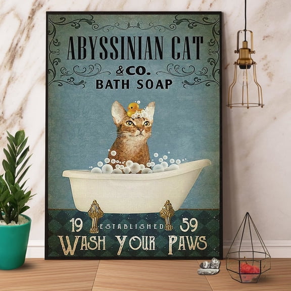 Abyssinian Cat & Co Bath Soap Wash Your Paws Paper Poster No Frame Matte Wall Art Decor 11 x 17 Inch Poster