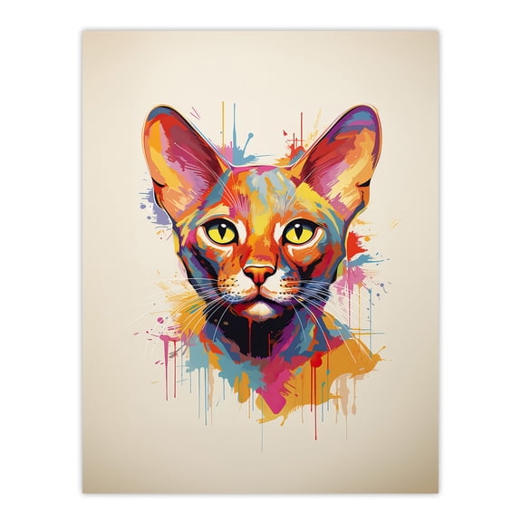 Abyssinian Cat Lover Gift Pet Portrait Orange Pink Blue Artwork Painting Unframed Wall Art Print Poster Home Decor Premium