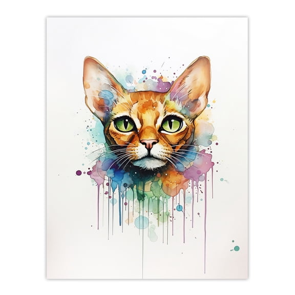 Abyssinian Cat Lovers Gift Watercolour Pet Portrait Painting Artwork Large Wall Art Poster Print Thick Paper 18X24 Inch