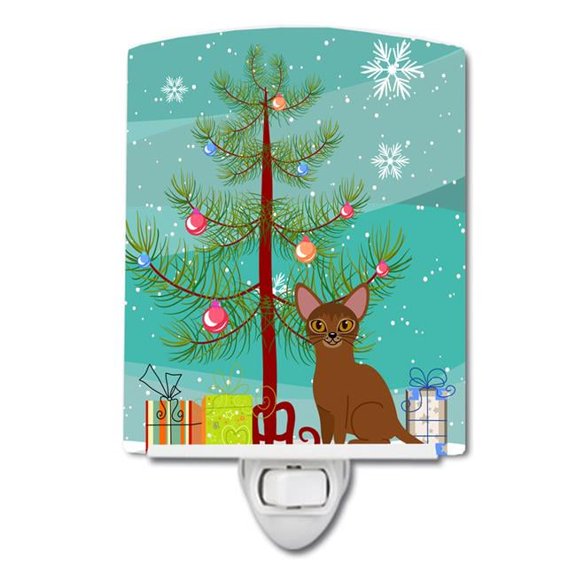 Abyssinian Cat Merry Christmas Tree Ceramic Night Light