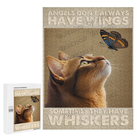 Abyssinian Cat Puzzles for Adults 500 Pieces, Kitten Puzzle Cat With Butterfly, Funny Cat Jigsaw Puzzles Kitty Decor