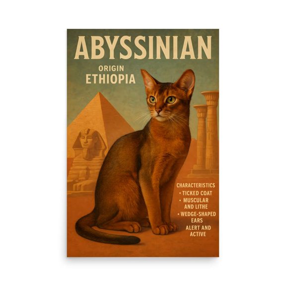 Abyssinian Cat Wall Art Print, Unframed Paper Poster 24x36in