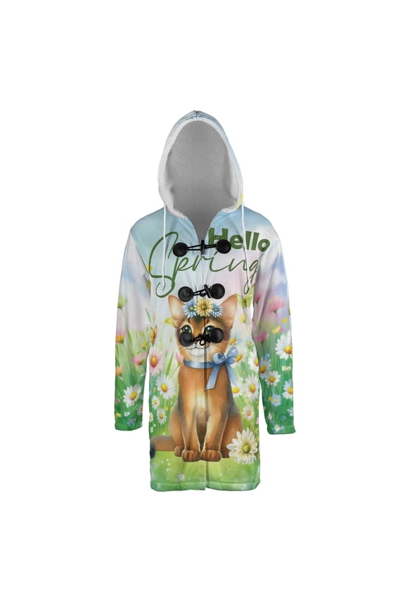 Abyssinian Hello Spring Time Flower Floral Nature All Over Print 3D Hooded Duffle Toggle Coat Cat Lover Kitten Owner Gifts - 02031