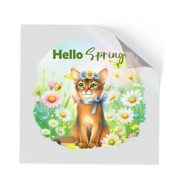 Abyssinian Hello Spring Time Flower Floral Nature Cutout Transfer Sticker Cat Lover Kitten Owner Gifts Transparent Decal Art Decor - 02031