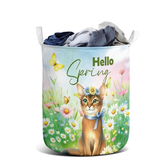 Abyssinian Hello Spring Time Flower Floral Nature Foldable Laundry Basket Cat Lover Kitten Owner Gifts Organizer Storage with Handles - 02031