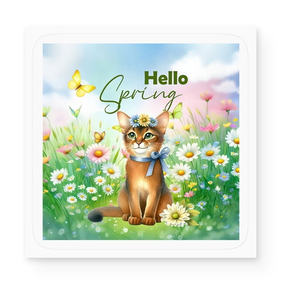 Abyssinian Hello Spring Time Flower Floral Nature Vinyl Sticker Cat Lover Kitten Owner Gifts Waterproof Decal Art Decor - 02031