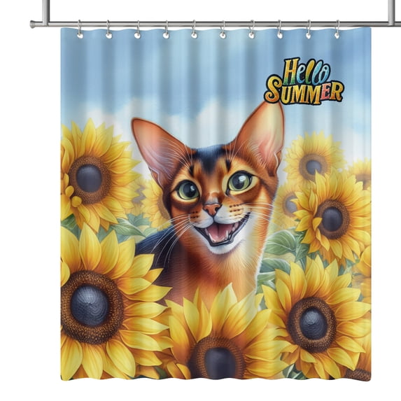 Abyssinian Hello Summer Sunshine Sunflowers Spring Retro Vintage Shower Curtain Cat Lover Kitten Owner Gifts Waterproof Bathroom Bathtub Curtain - 00008