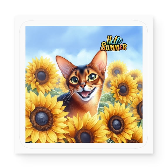 Abyssinian Hello Summer Sunshine Sunflowers Spring Retro Vintage Vinyl Sticker Cat Lover Kitten Owner Gifts Waterproof Decal Art Decor - 00008