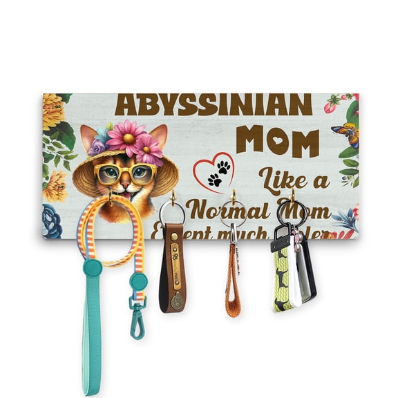 Abyssinian Mom Like a Normal Mom Except Much Cooler Happy Mother's Day Wood Key Holder Cat Lover Kitten Owner Gifts Wall-mounted Key Rack Home Decor - 02004