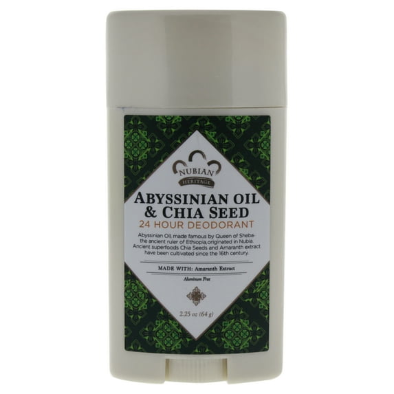 Abyssinian Oil & Chia Seed 24 Hour Deodorant by Nubian Heritage for Unisex - 2.25 oz Deodorant Stick