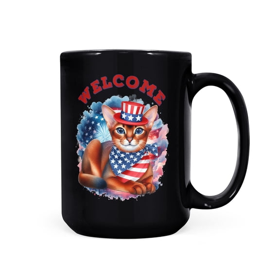 Abyssinian Patriotic Welcome for 4Th of July Independence Day Mug Cat Lover Kitten Owner Gifts Coffee Tea Cup - 00010