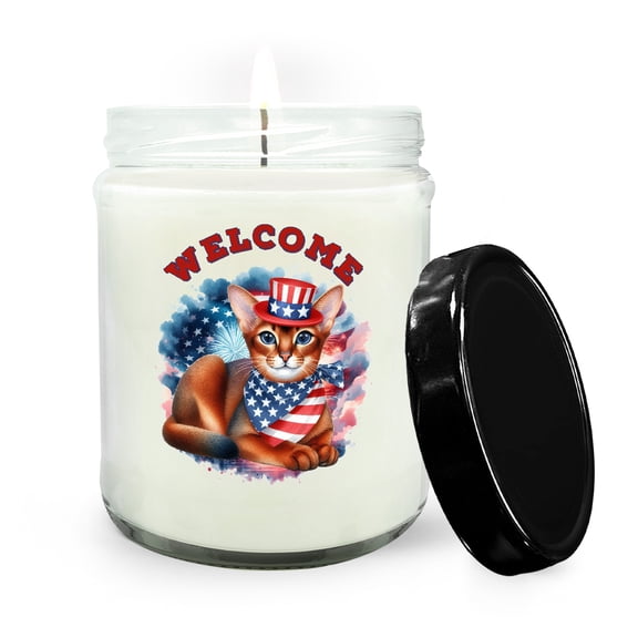 Abyssinian Patriotic Welcome for 4Th of July Independence Day Soy Wax Candle Cat Lover Kitten Owner Gifts 16oz White Vanilla Candle - 00010