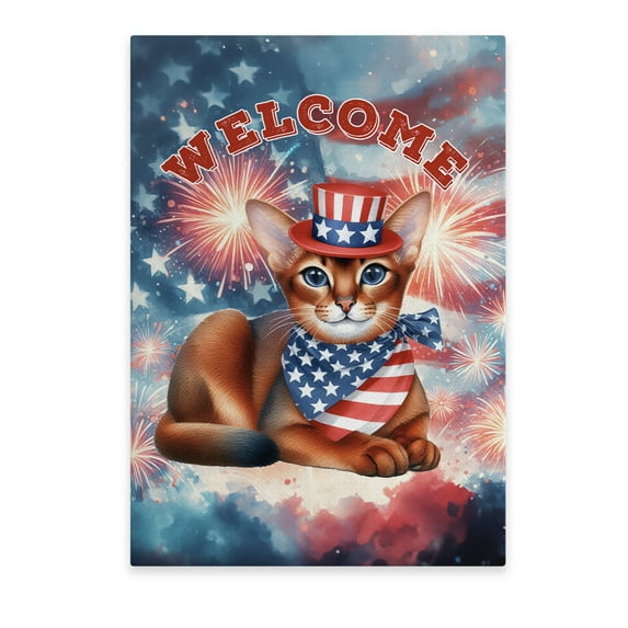 Abyssinian Patriotic Welcome for 4Th of July Independence Day Vertical Matte Canvas Poster Cat Lover Kitten Owner Gifts Wall Art Home Decor - 00010