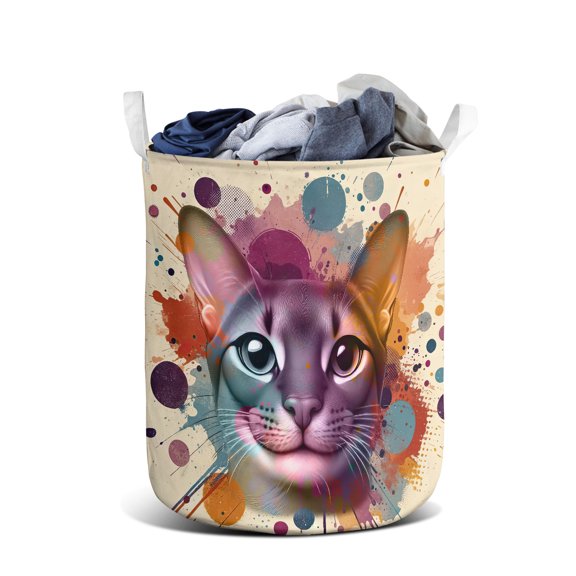 Abyssinian Portrait Watercolor Vintage Retro Styles Foldable Laundry Basket Cat Lover Kitten Owner Gifts Organizer Storage with Handles - 00001