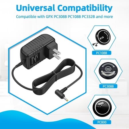 Ac Dc Adapter Compatible with GPX PC308B PC108B PC332B PC800 PC800B PC101B A03783 Portable