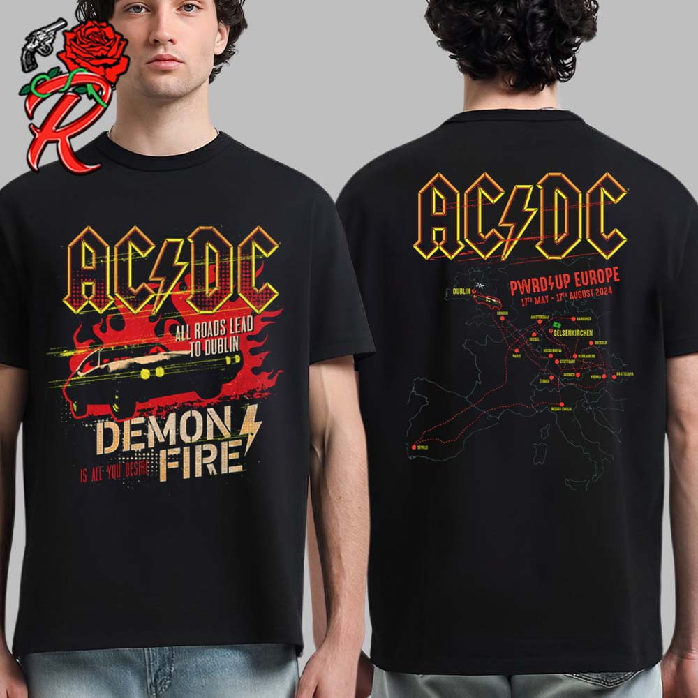 Ac Dc Dublin 2024 Event TShirt Power Up Europe Tour Shirt, Size M