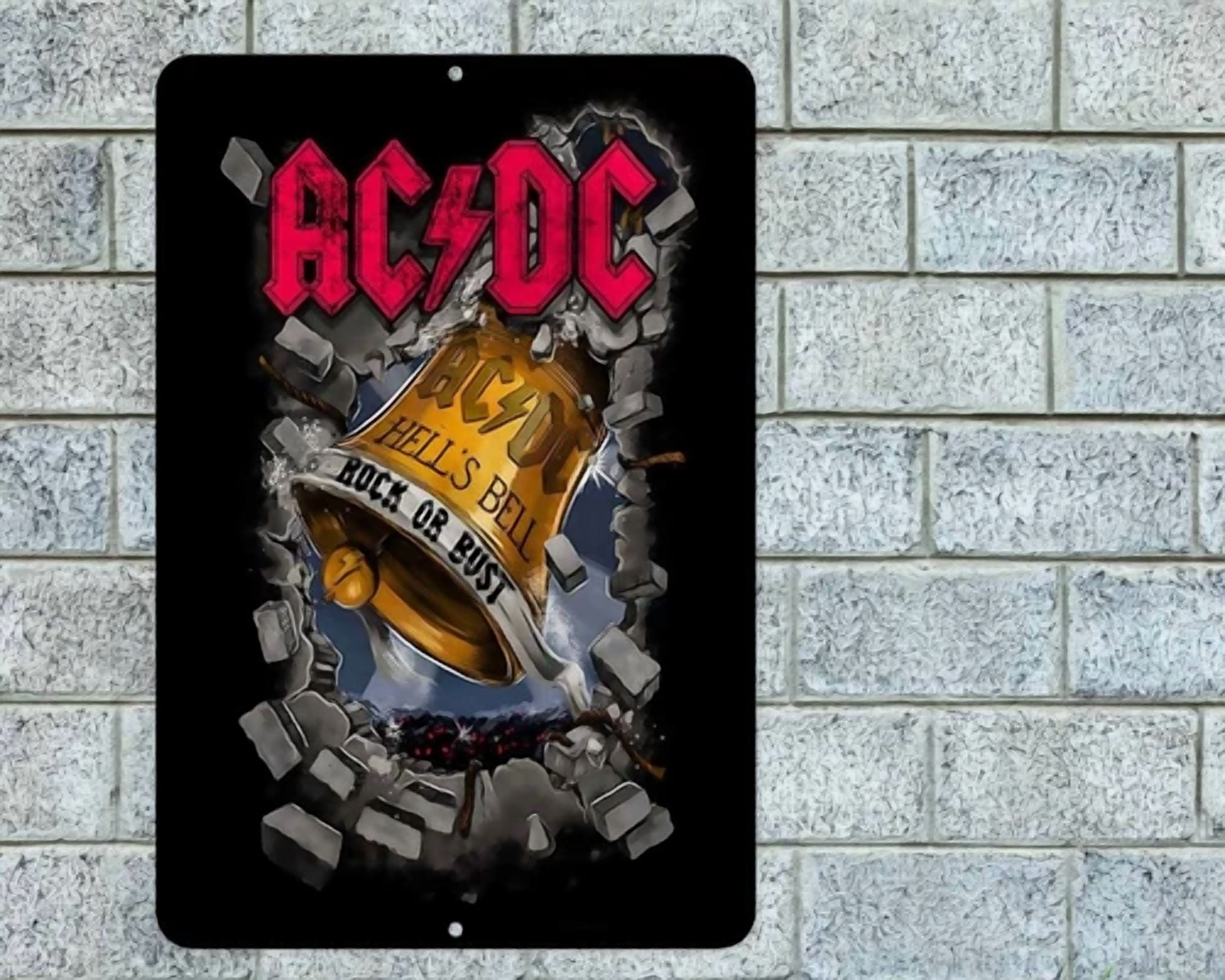 Ac Dc Hells Bell Sign Aluminum Metal 8X12 Garage Man Cave Classic Rock ...